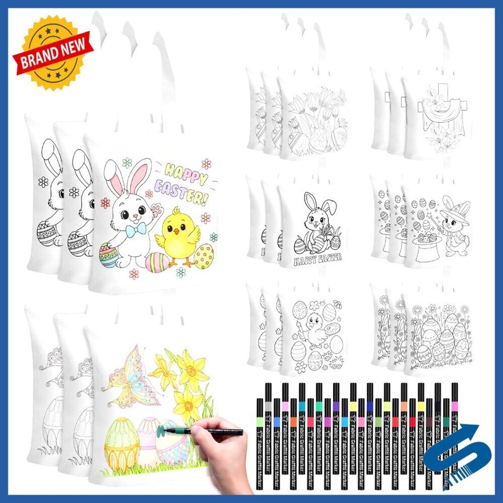 DIY Craft Kit Canvas Tote Bags Fabric Markers Creative Art Set Party Favors